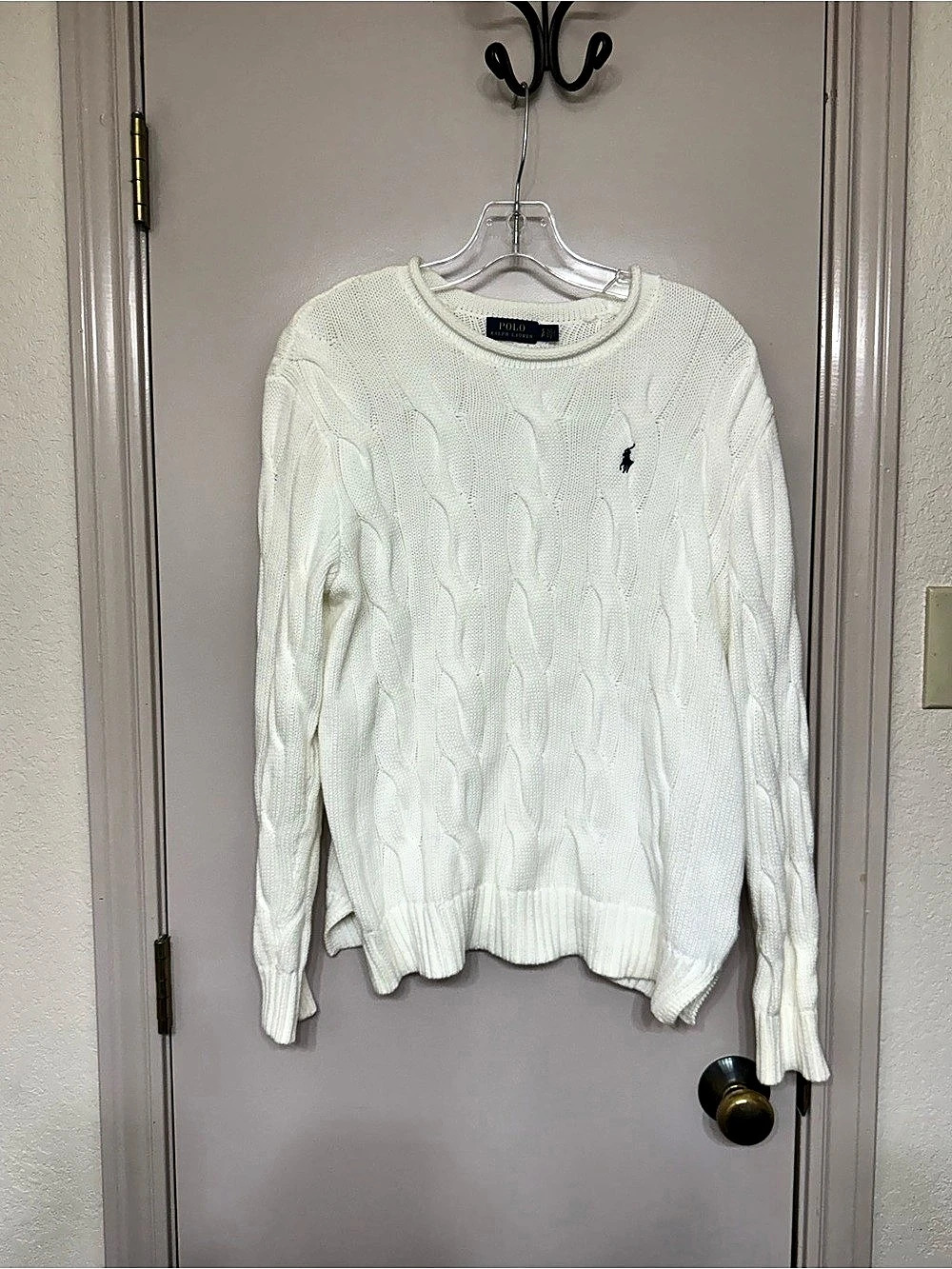 Polo Ralph Lauren Cable-Knit Cotton Crewneck Sweater in White